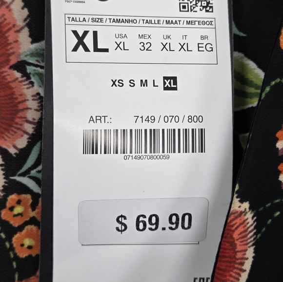 NWT ZARA Floral Print V-Neck Button-Up Short Dolman Sleeve Maxi Dress Size XL - Picture 10 of 10